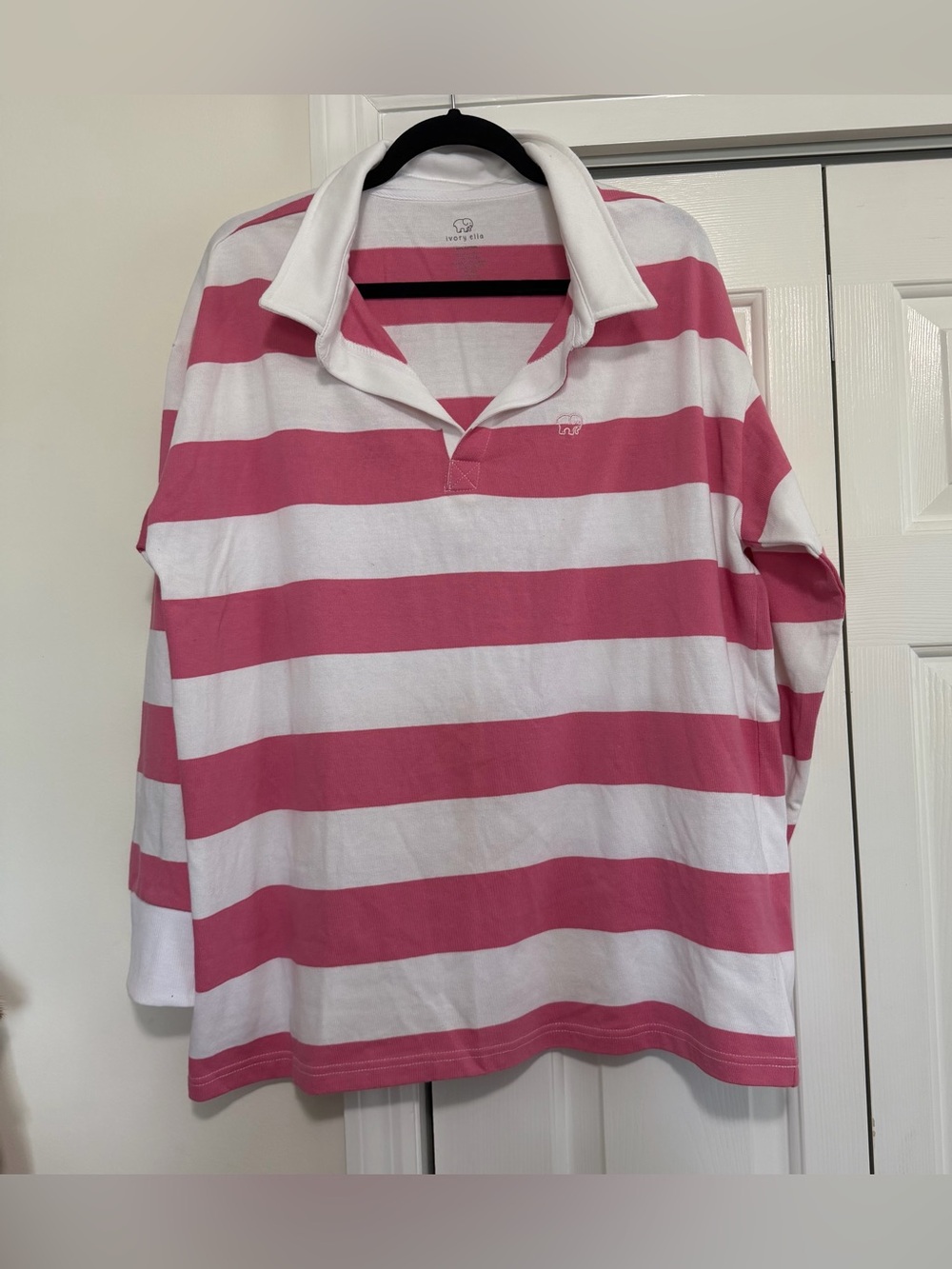 Ivory Ella Pink White Striped Rugby Style Long Sleeve Size XL, NWT
